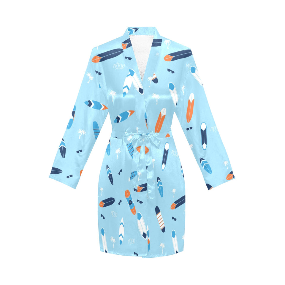 Surfboard Pattern Print Design 05 Women's Long Sleeve Belted Night Robe