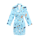 Surfboard Pattern Print Design 05 Women's Long Sleeve Belted Night Robe