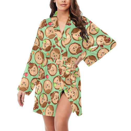 Hedgehog Pattern Print Design 01 Women's Long Sleeve Belted Night Robe