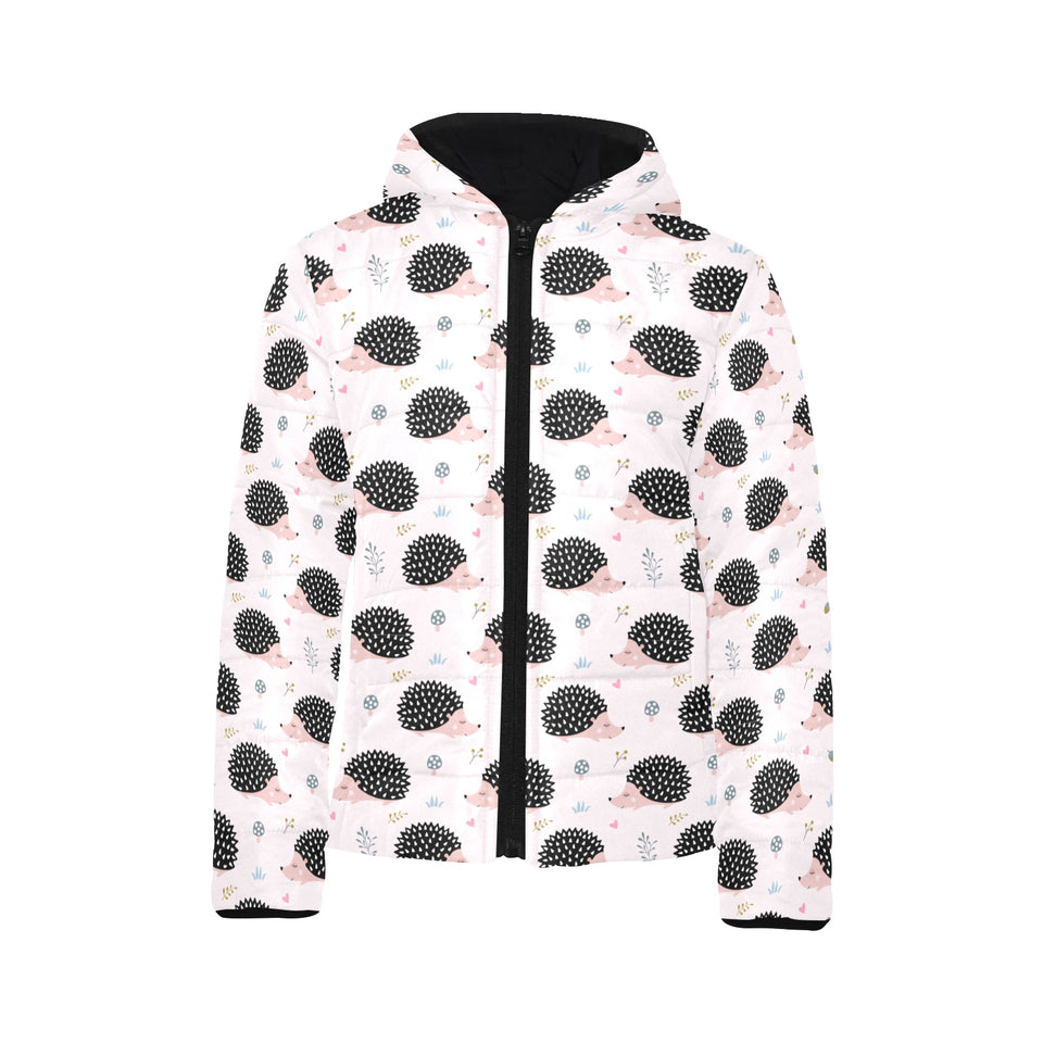 Hedgehog Pattern Print Design 04 Kids' Boys' Girls' Padded Hooded Jacket