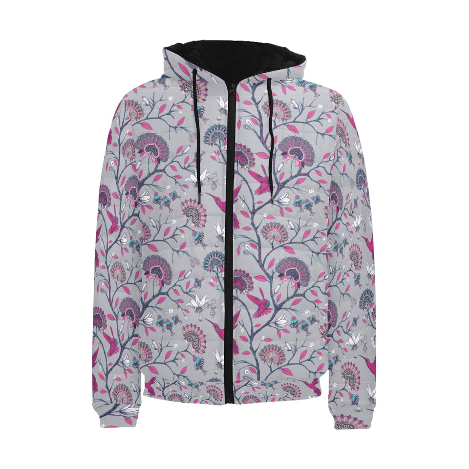 Hummingbird Pattern Print Design 04 Men's Padded Hooded Jacket(ModelH42)