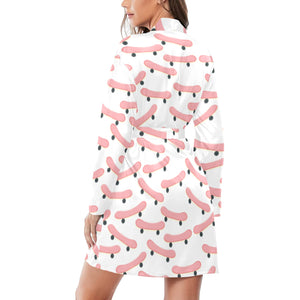 Skate Board Pattern Print Design 05 Women's Long Sleeve Belted Night Robe