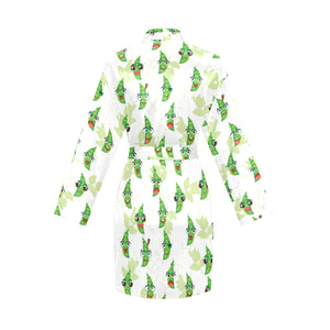 Green Peas Pattern Print Design 04 Women's Long Sleeve Belted Night Robe