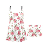 Rose Pattern Print Design 02 Chest Sexy Pleated Two Piece Swim Dress