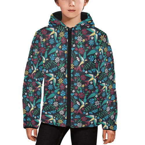 Swallow Pattern Print Design 04 Kids' Boys' Girls' Padded Hooded Jacket