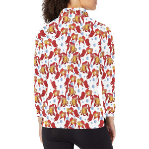 Goldfish Pattern Print Design 02 Women's Long Sleeve Polo Shirt