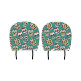 Suger Skull Pattern Green Background Car Headrest Cover