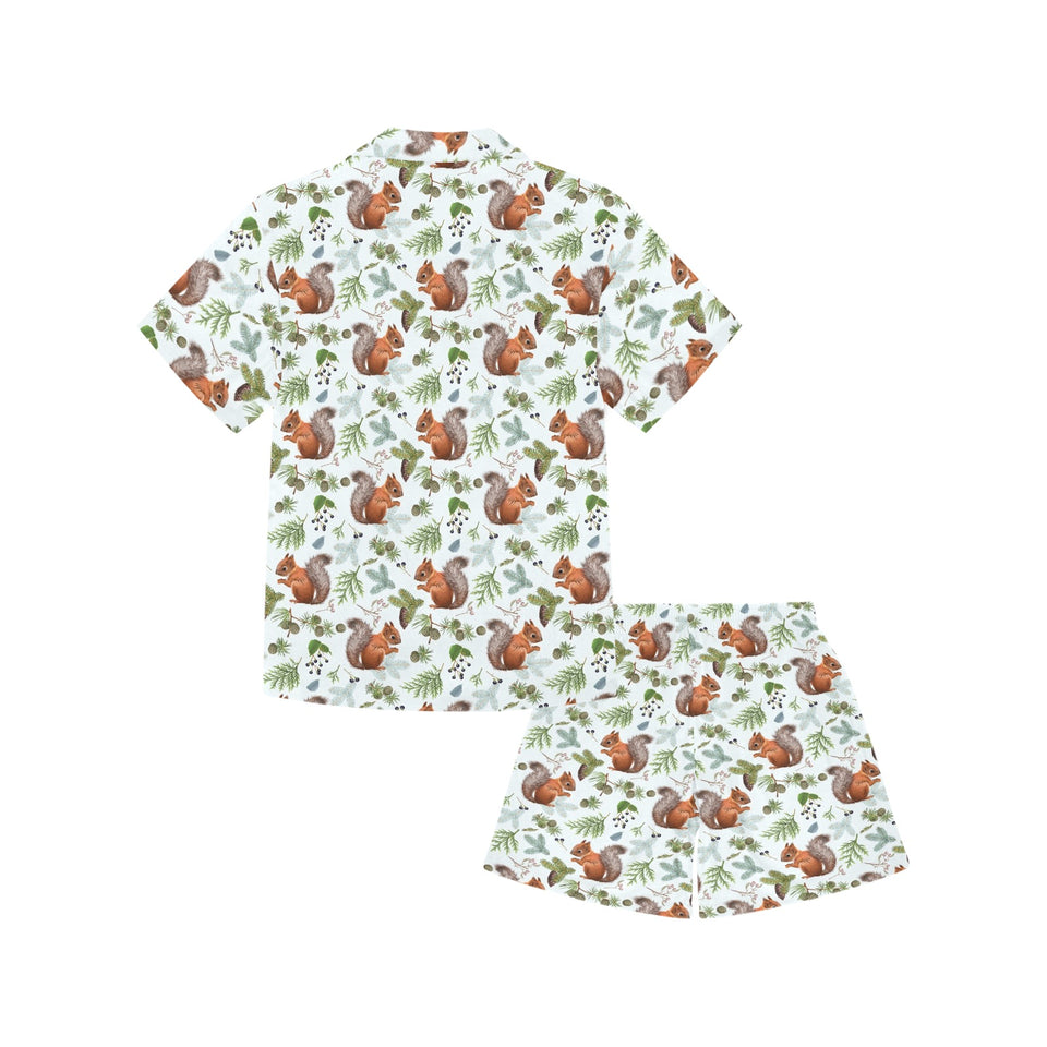 Squirrel Pattern Print Design 02 Kids' Boys' Girls' V-Neck Short Pajama Set