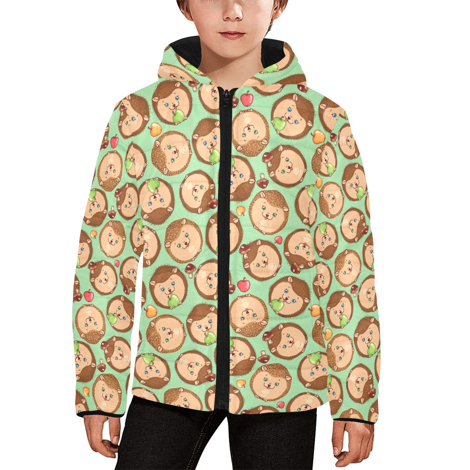 Hedgehog Pattern Print Design 01 Kids' Boys' Girls' Padded Hooded Jacket