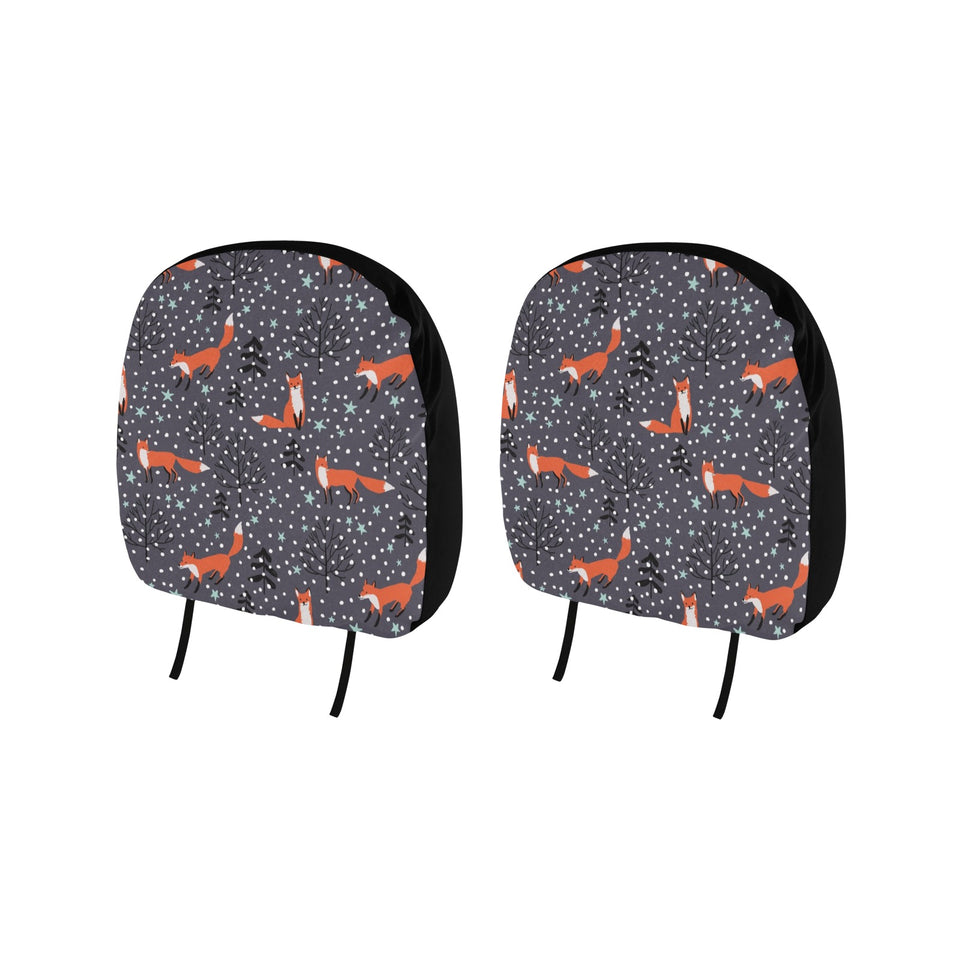 Fox Snow Winter Pattern Car Headrest Cover