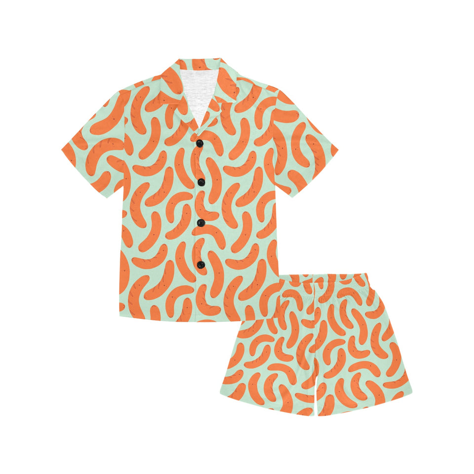 Sausage Pattern Print Design 04 Kids' Boys' Girls' V-Neck Short Pajama Set