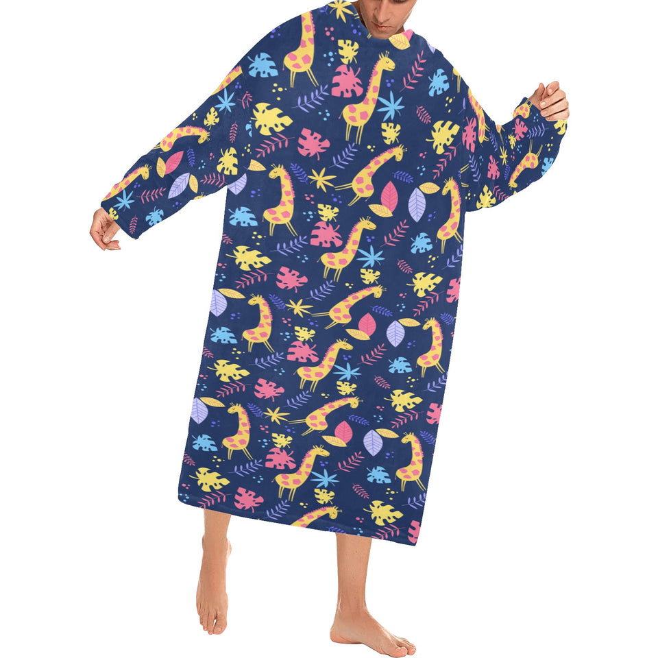 Giraffe Pattern Print Design 04 Blanket Robe with Sleeves