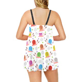 Snail Pattern Print Design 05 Chest Sexy Pleated Two Piece Swim Dress