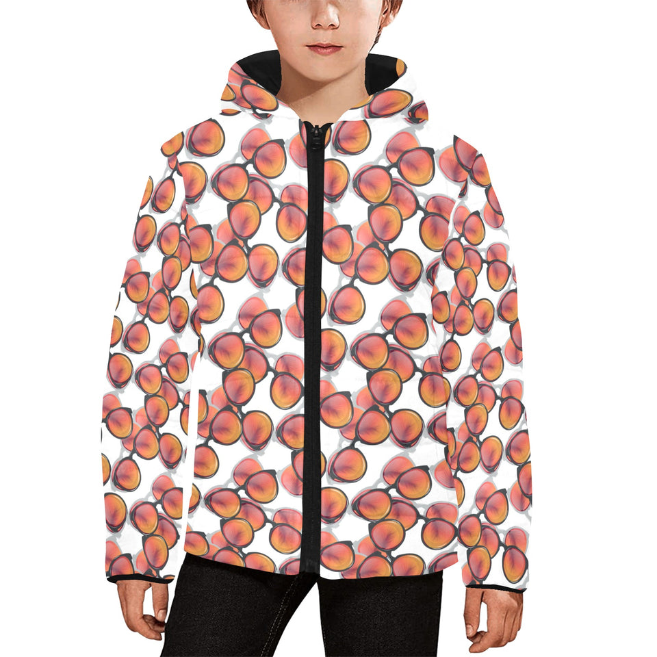 Sun Glasses Pattern Print Design 01 Kids' Boys' Girls' Padded Hooded Jacket