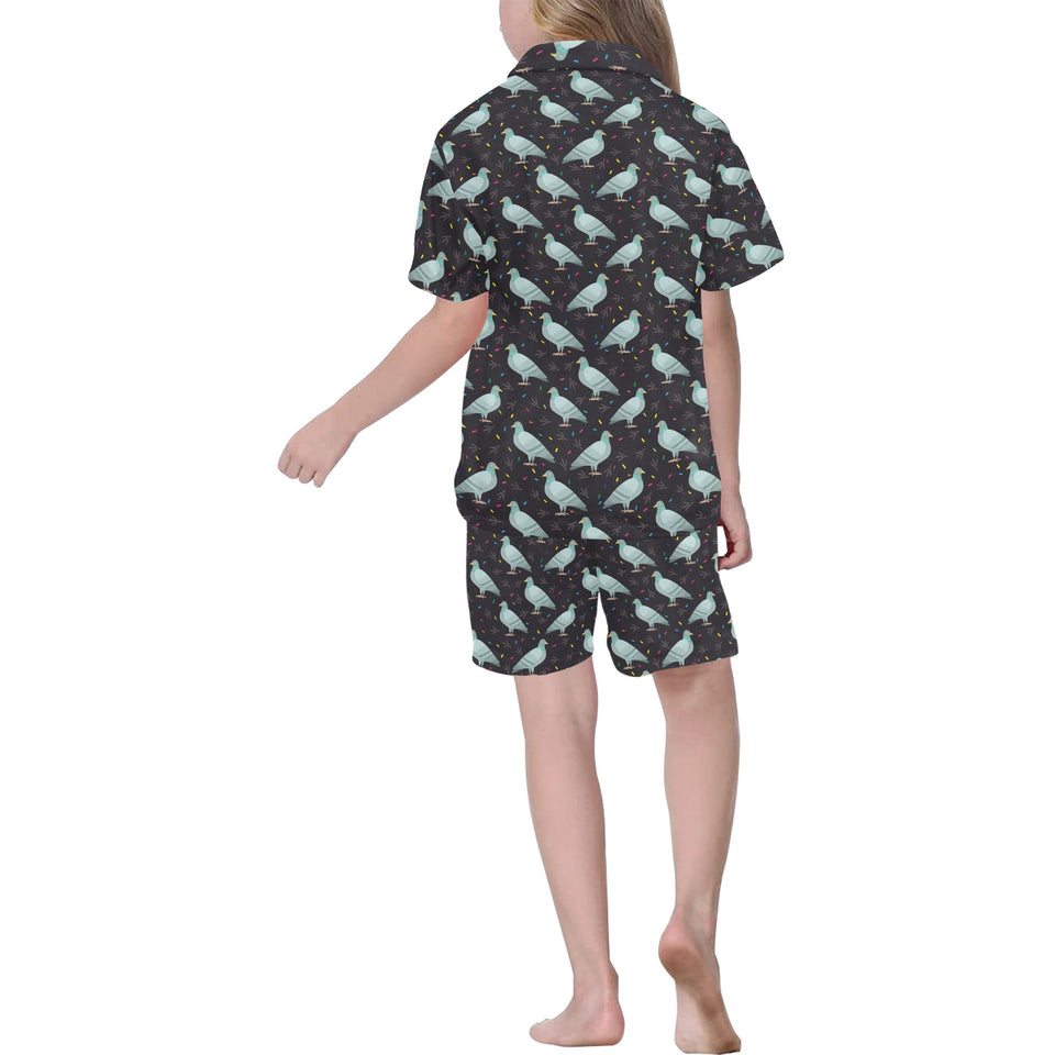 Pigeon Pattern Print Design 01 Kids' Boys' Girls' V-Neck Short Pajama Set