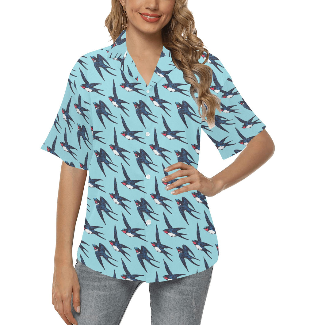 Swallow Pattern Print Design 01 Women's All Over Print Hawaiian Shirt