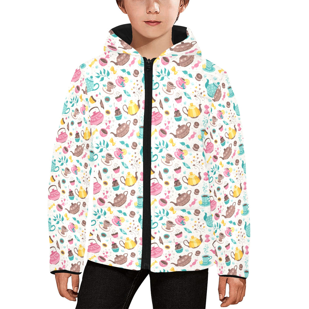 Tea pots Pattern Print Design 05 Kids' Boys' Girls' Padded Hooded Jacket