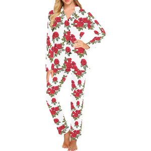 Rose Pattern Print Design 05 Women's Long Pajama Set