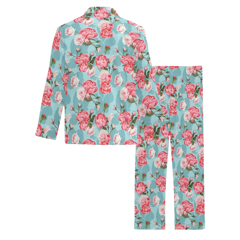 Rose Pattern Print Design 03 Men's Long Pajama Set