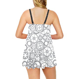 Gear Pattern Print Design 05 Chest Sexy Pleated Two Piece Swim Dress