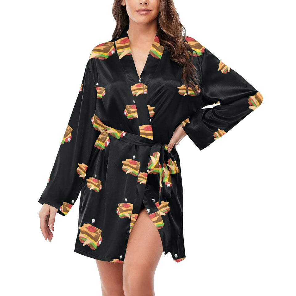 Sandwich Pattern Print Design 03 Women's Long Sleeve Belted Night Robe