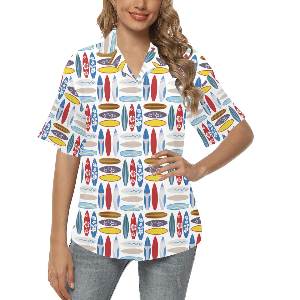 Surfboard Pattern Print Design 02 Women's All Over Print Hawaiian Shirt