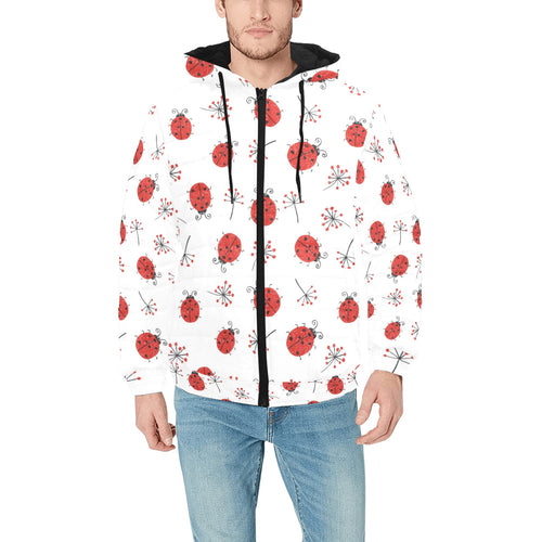 Ladybug Pattern Print Design 04 Men's Padded Hooded Jacket(ModelH42)