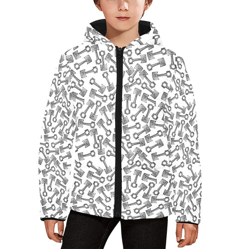 Engine Piston Pattern Print Design 01 Kids' Boys' Girls' Padded Hooded Jacket