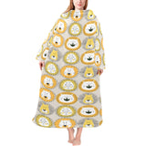 Lion Pattern Print Design 04 Blanket Robe with Sleeves