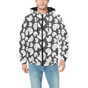 English Bulldog Pattern Print Design 02 Men's Padded Hooded Jacket(ModelH42)