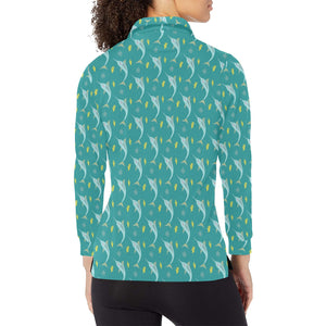 Swordfish Pattern Print Design 04 Women's Long Sleeve Polo Shirt