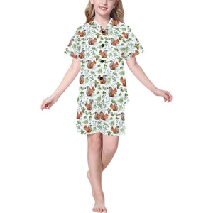 Squirrel Pattern Print Design 02 Kids' Boys' Girls' V-Neck Short Pajama Set