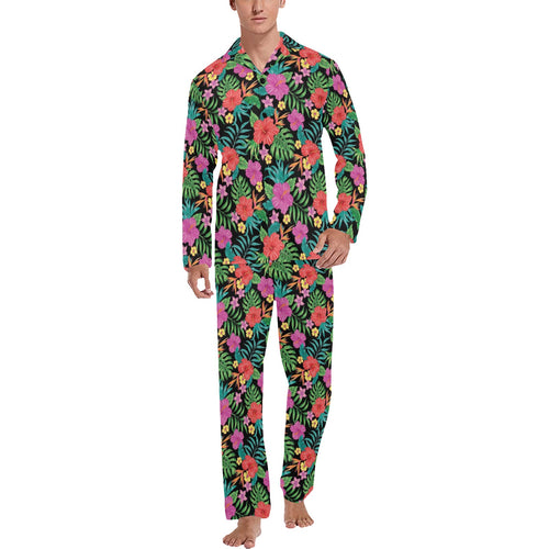 Hibiscus Pattern Print Design 01 Men's Long Pajama Set