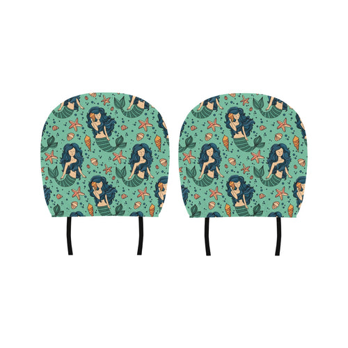 Mermaid Pattern Green Background Car Headrest Cover