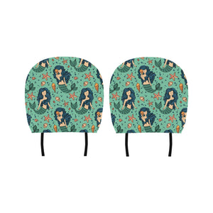 Mermaid Pattern Green Background Car Headrest Cover