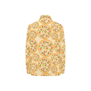 Pizza Theme Pattern Women's Long Sleeve Polo Shirt