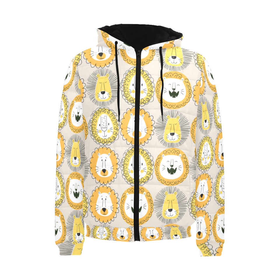 Lion Pattern Print Design 04 Men's Padded Hooded Jacket(ModelH42)