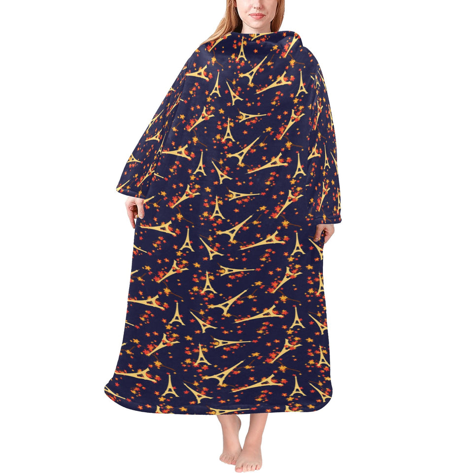 Eiffel Tower Pattern Print Design 02 Blanket Robe with Sleeves