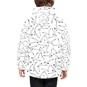 Seagull Pattern Print Design 04 Kids' Boys' Girls' Padded Hooded Jacket