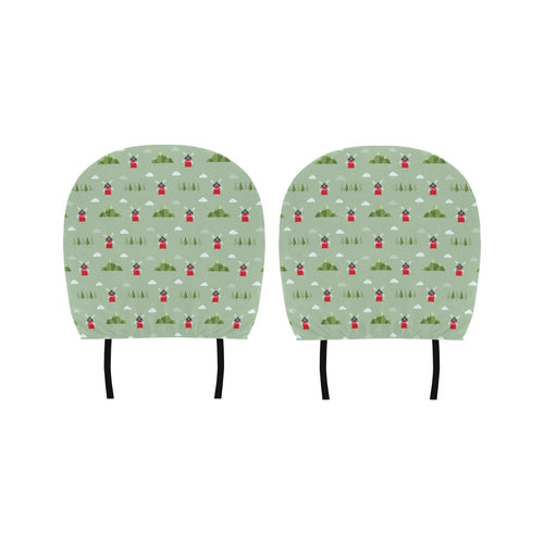 Windmill Green Pattern Car Headrest Cover