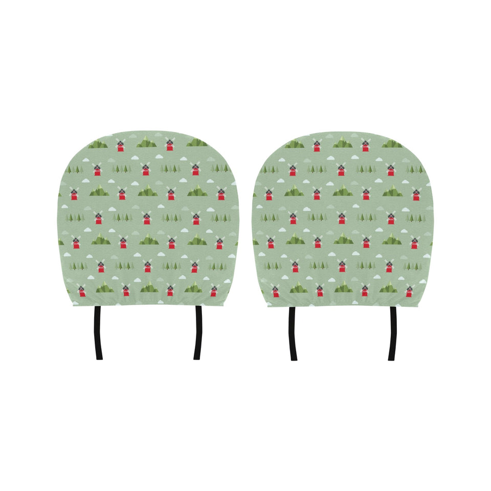 Windmill Green Pattern Car Headrest Cover