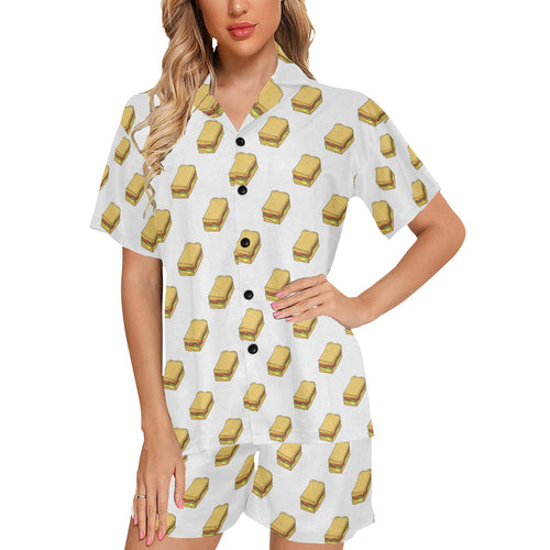 Sandwich Pattern Print Design 04 Women's V-Neck Short Pajama Set