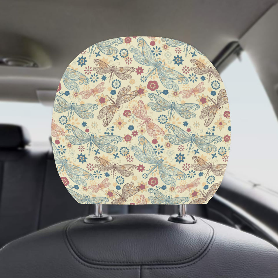 Dragonfly Flower Pattern Car Headrest Cover