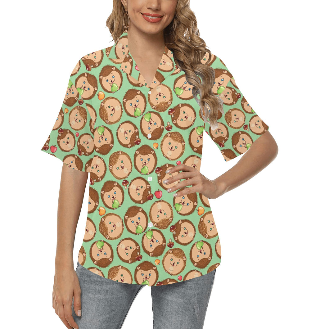 Hedgehog Pattern Print Design 01 Women's All Over Print Hawaiian Shirt