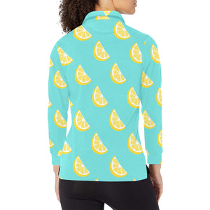 Lemon Theme Pattern Women's Long Sleeve Polo Shirt