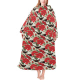 Hibiscus Pattern Print Design 04 Blanket Robe with Sleeves