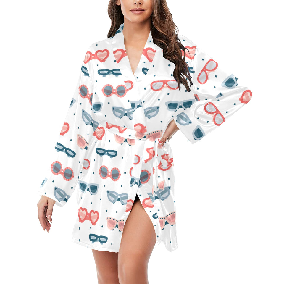 Sun Glasses Pattern Print Design 02 Women's Long Sleeve Belted Night Robe