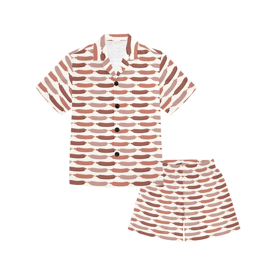 Sausage Pattern Print Design 02 Kids' Boys' Girls' V-Neck Short Pajama Set