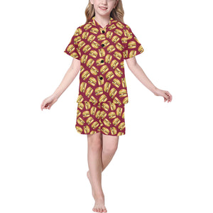 Hamburger Pattern Print Design 01 Kids' Boys' Girls' V-Neck Short Pajama Set