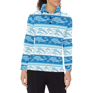 Dolphin Tribal Pattern Ethnic Motifs Women's Long Sleeve Polo Shirt